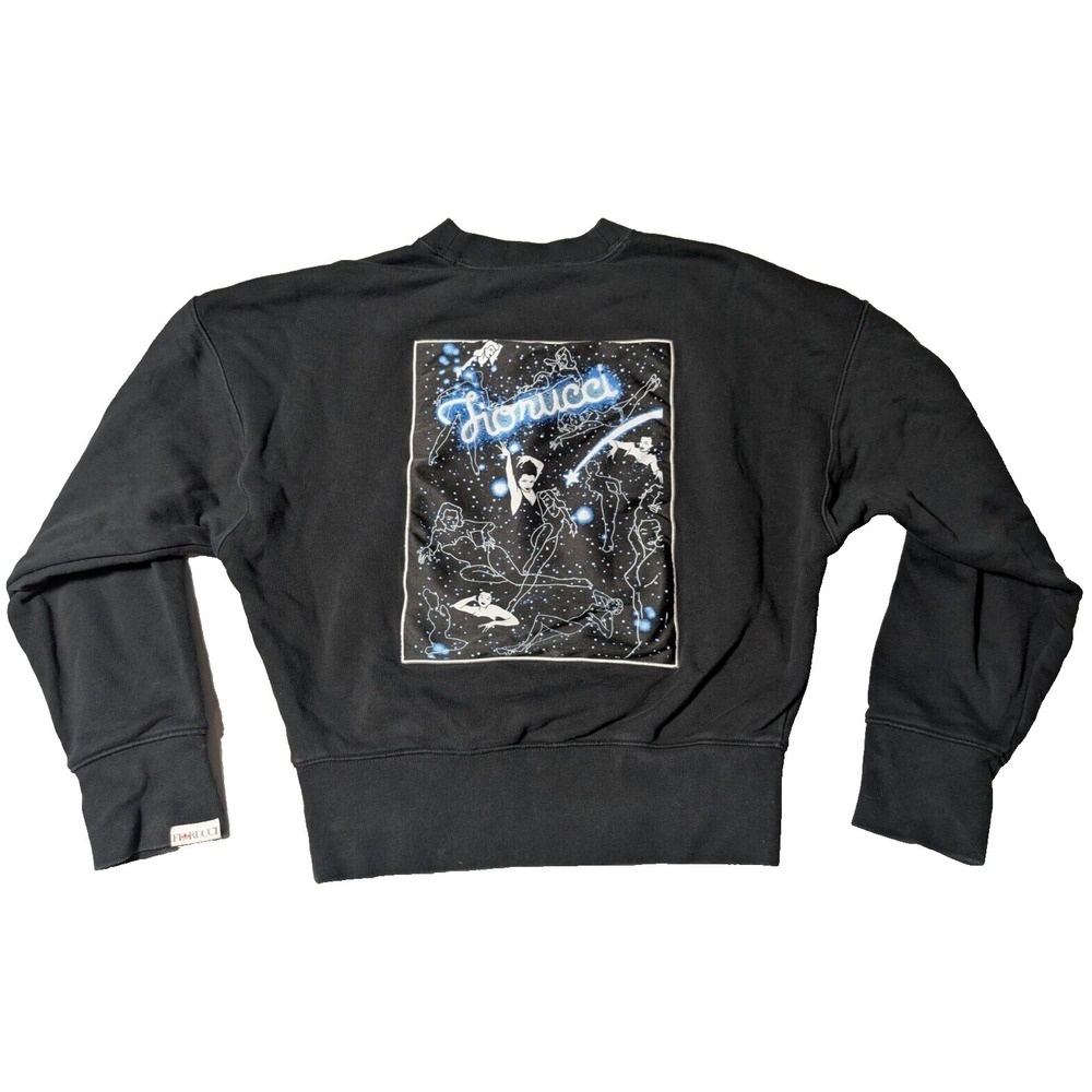 FIORUCCI ADIDAS Women Small Black Star Constellation Pinup Girls Crop Sweatshirt